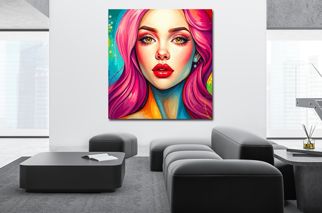 Abstraktes buntes frauengesicht kunst malerei Wohnzimmer - peggy liebenow.jpg